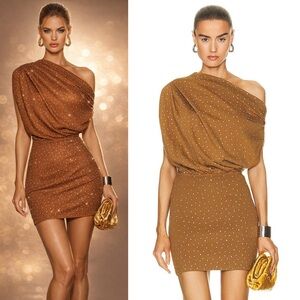 THE SEI NWT Crystal Embellished Asymmetric Drape Mini Dress in Topaz Small